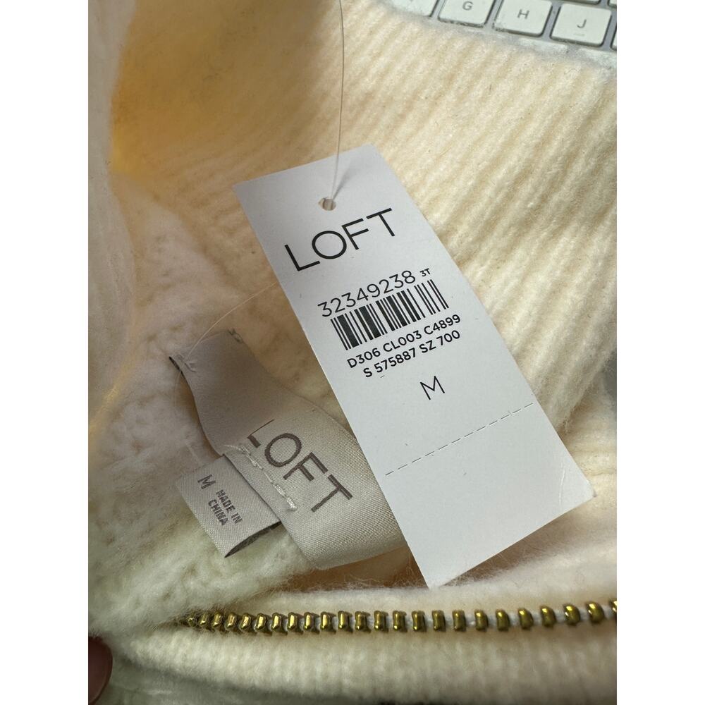 LOFT 1/4 Zip Pullover Sweater Womens Size Medium Cable Knit Cream Mock Neck NEW - Picture 8 of 8